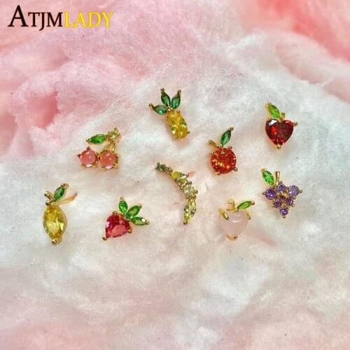 100% 925 sterling silver cute lovely fruit basket stud earring banana watermelon lemon orange pineapple Piercing Style Earring