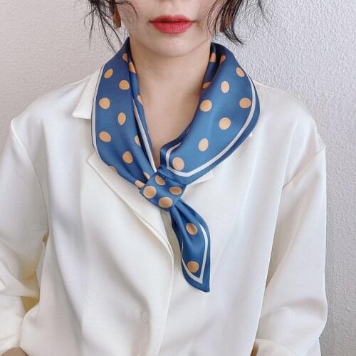 Silk Scarf Women Wild Temperament Buckle Tied Package Hair Decorative Head Luxury Brand Chiffon Hijab blue Dot Ladies Scarve