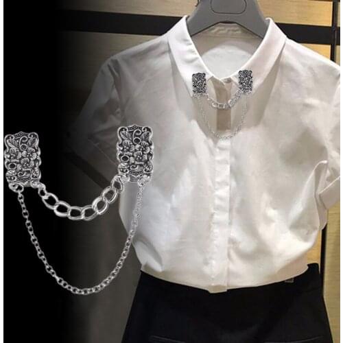 Flower Sweater Clip Unisex Alloy Fashion Shawl Clip Cardigan Clip with Chain Pin Brooch For Clothing Decor Accessories