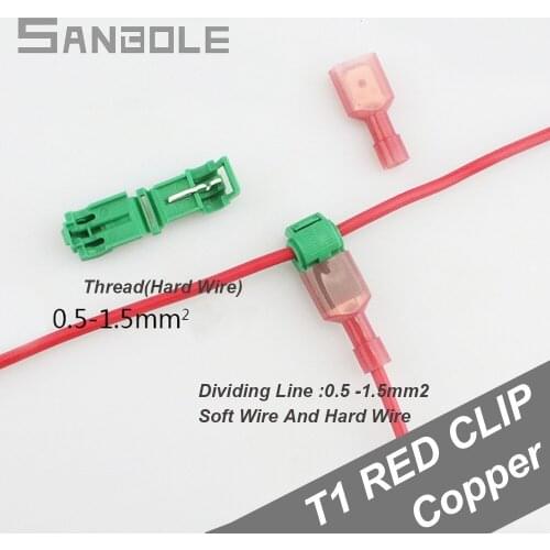 T-type soft wire terminal Fast Non-destructive Wire-break-free Joints Connector clip T1 Red Clamp Red/Green (100set/200pcs)