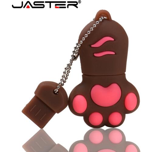 JASTER Cartoon Cat Paw USB Flash Drive 64GB Cute Pen Drive 4GB 8GB 16GB 32GB Red Pendrive USB2.0 Free Key Chain Memory Stick