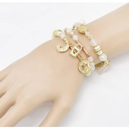 Bohemian Acrylic Bead Flower Moon Star Shape Lock Pendant Ladies Bracelet Summer Beach Party Sexy Hand Accessories 3 Pieces/Set