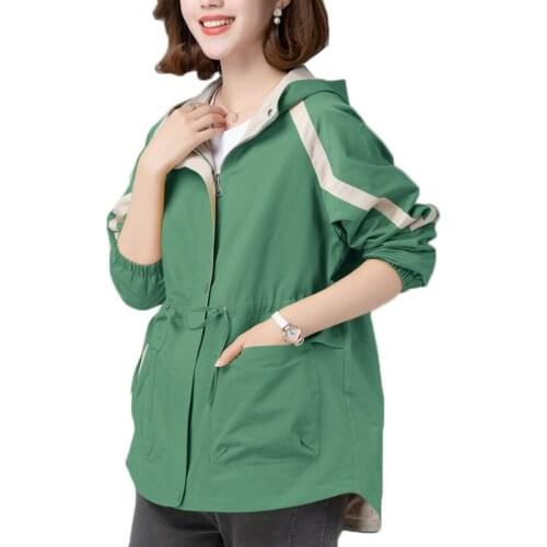 Womens Windbreaker New Spring Autumn Jacket Coat Korean Loose Large size Hooded Overcoat High Quality Windbreaker Female Tops