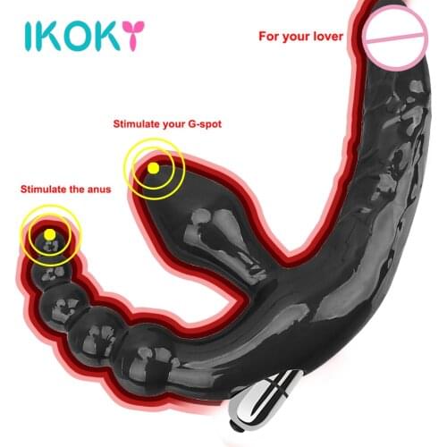 IKOKY Strapon Dildo Vibrator for Couples Double Penetration Anal Plug Anal Beads Vibrators for Women Lesbian Sex Toys G-spot