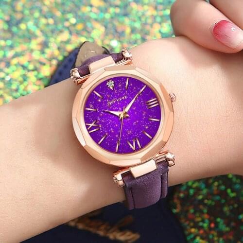 Women Casual Quartz Watch Round Star Dial Wrist Watch with Perforated Frosted Strap LL@17