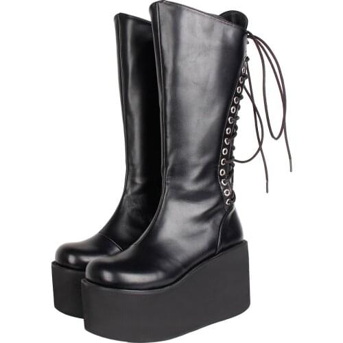 Angelic imprint handmade Women motorcycle cool punk boots lady lolita shoes woman Gothic high heels pumps lace up 6020 33-47 PU