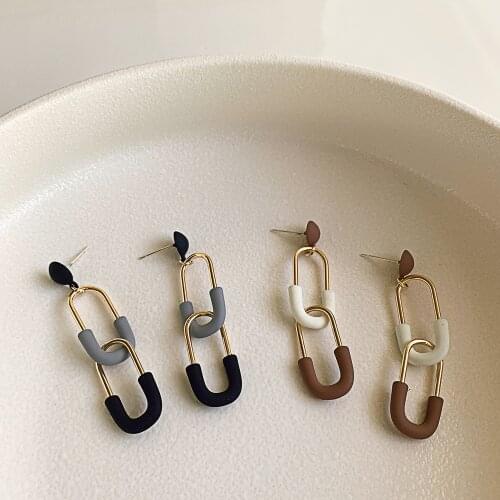Autumn and Winter Geometry Retro Female Trend Fashion Jewelry Contrast Color Simple Temperament Design Earrings Pendant Earring