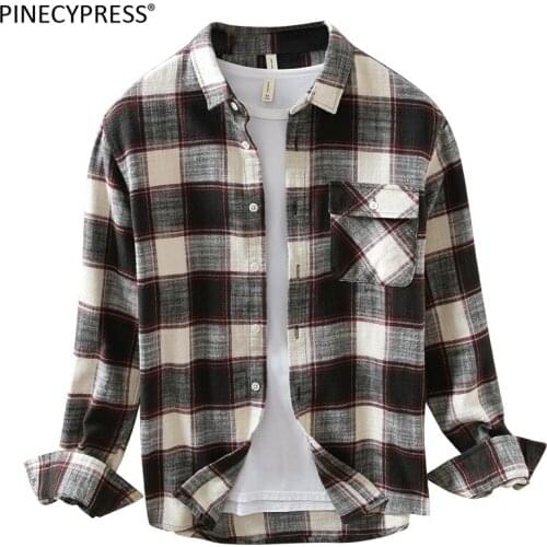 100% Cotton Anti-pilling Anti-static Soft Man Quality Spring Summer Autumn Male Plaid Fashion Men Casual Long Sleeve Shirt