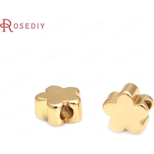 20PCS 5x2.5MM 6x2.5MM 24K Gold Color Plated Brass Plum Flower Spacer Beads Bracelet Beads High Quality Jewelry Accessories