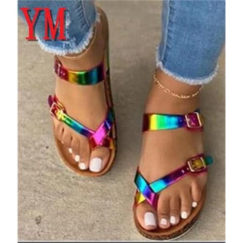 2020 Colourful New Summer Women Sandals Flat Buckle Strap Shoes Ladies Outdoor Casual Beach Slides Womens Plus Size Footwear 43