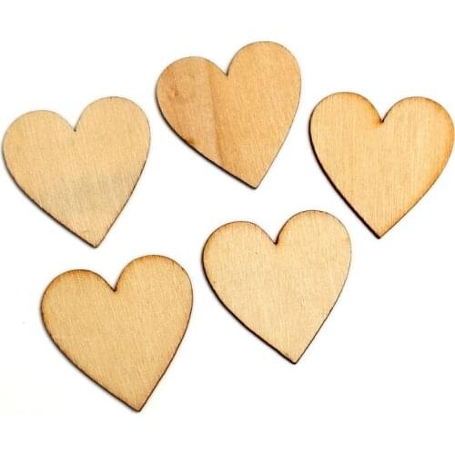 50pcs Natural Heart 40mm Wood Craft Embellishments MDF Wooden Cutout Flatback Scrapbooking for Cardmaking DIY Wedding Decoration