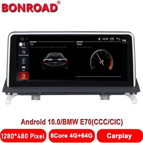 10.25" Android 10.0 1280*480P Ram4G Rom64G Car Multimedia GPS Radio for BMW X5 E70 CIC/X6 E71 2008-2013 with BT Wi-Fi Carplay