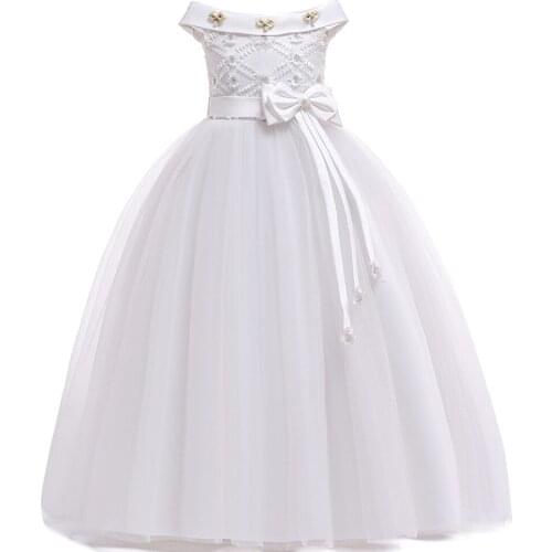White Bridesmaid Princess Dress Costume Children Clothing Wedding Dress for Girl Ball Gown Elegant Birthday Party Skirt