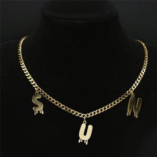 2021 Fashion Sun Stainless Steel Letter Chain Necklaces for Women Gold Color Pendant Necklace Jewelry collar choker N7003SUNS03