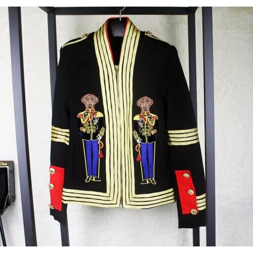 Black embroidery gold stage suit jacket men fancy designer blazer men dj club party prom blazer men