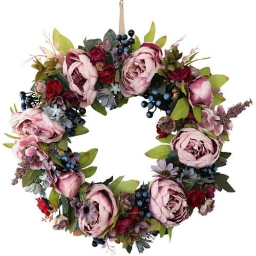 Simulation Peony Wreath Natural Wine Branch Silk Rose Siik Rattan Semi-handmade Party Decoration Home Decor Artificial Wreaths