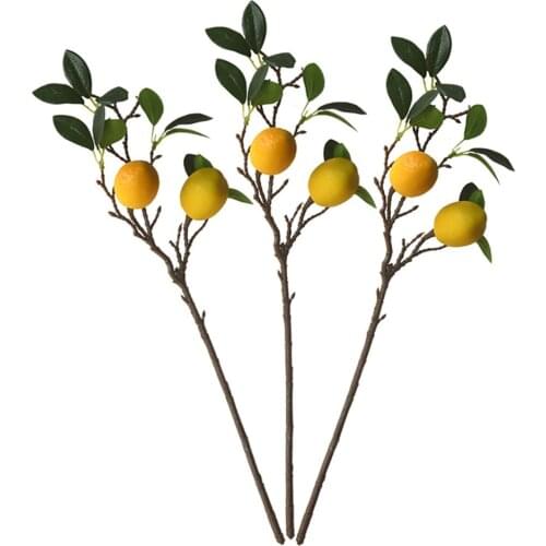 3PCS Lemon Bunch Fake Fruit Realistic Vine Artificial Flowers Props Home Décor For Garden Wedding Party Decor Imitation Plants