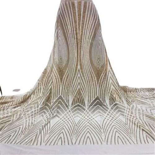 Best Quality Sequin Lace Fabric White/Gold Lace Fabric Nigeria Net Lace for Wedding Party African French Tulle Lace Fabric
