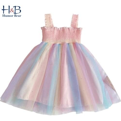 Humor Bear 2021 Summer Girls' Dresses Mesh Party Sling Fluffy Fairy Sweet Princess Dress Toddler for 2-6Y