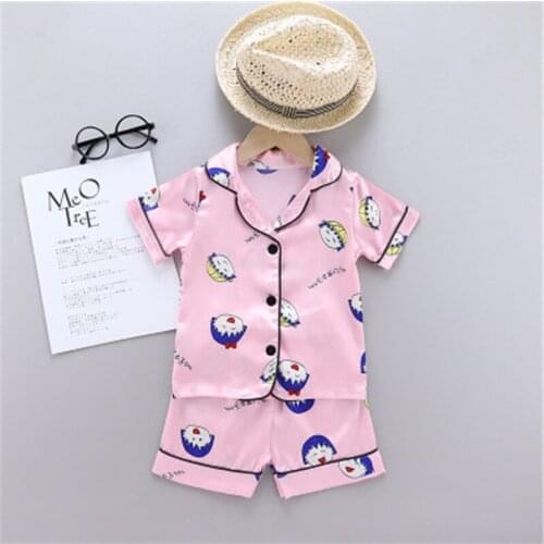 Summer Children Short Pajamas Sets 2020 Cute Silk Sleepwear Girls Short Kids Pijamas Boy Short Top and Pant Print Kids Pajamas