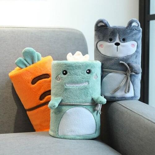 Cute Cartoon Plush Flannel Roll Blanket Air-Conditioned Room Nap Office Blanket Student Single Can Store Small Roll