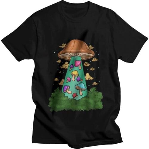 Male Ufo Shrooms T-Shirt Harajuku Magic Mushroom Psilocybin Tshirt Short Sleeve Hip Hop T Shirt Homme 100% Cotton Tee Gift Idea