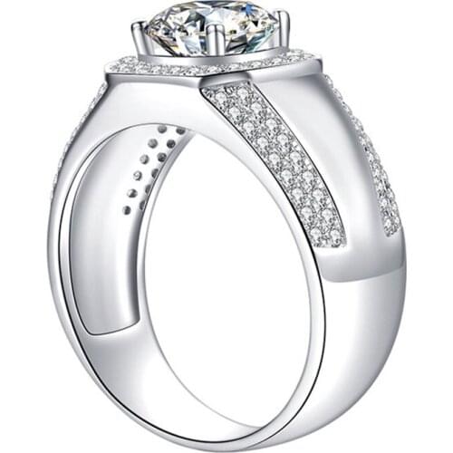 Real S925 Sterling Silver Rings for Mens Luxury Diamond 2Ct Jewelry Exquisite Elegant Wedding Engagement Party Gift Boyfriend