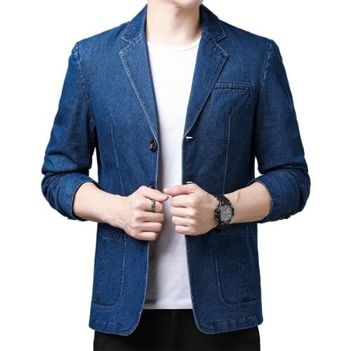 2021 Denim Blazer Men 3XL Fashion Design Mens Suit Outerwear Casual Tall Coat Male Denim Jacket Slim Fit Jeans Blazers