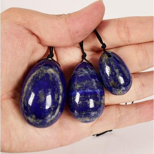 Natural Lapis Lazuli Yoni Eggs Drilled Jade Massager Vaginal Tightening Stone For Kegel Exercise Ben Wa Ball Massage Egg 45*30mm