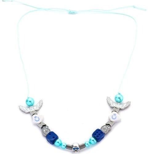 2021 New Hip-hop Cloud Angel Smiley Lightning Dice Necklace Pendant Hip-hop Hipster Blue Necklace for Man Jewelry Wholesale