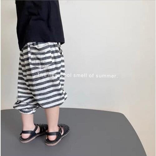 2021 new girls boys striped long pants cotton summer cool kids pants