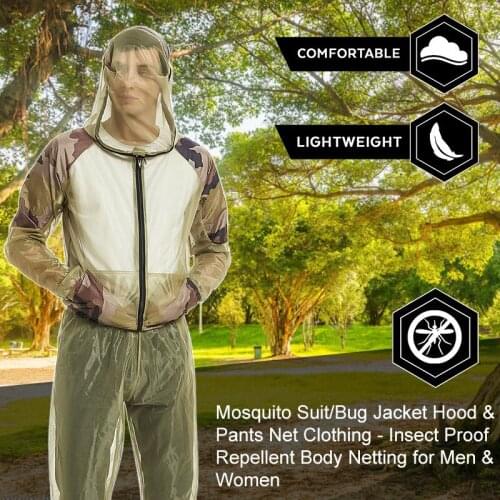Unisex Fishing Clothes Mesh Hood Mosquito Repellent Suit Anti-Mosquito Bite Coat Insect-proof Jacket Set For Outdoor Protection