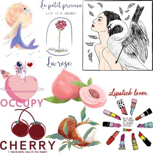 Peach/Lychee/Fruit Patch Heat Transfer Vinyl Sticker For Clothing T-shirt Dresses Iron on Transfer Washable Swan Animal Patch