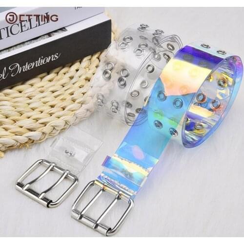 Transparent Laser Holographic Women Belt Punk Pin Buckle Waistband Waist Strap