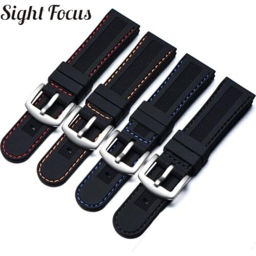 22mm Colorful Stitching Watchband for Seiko Citizen Solar Breitling Rubber Watch Strap Replacement Black Diamond Sport Bracelets
