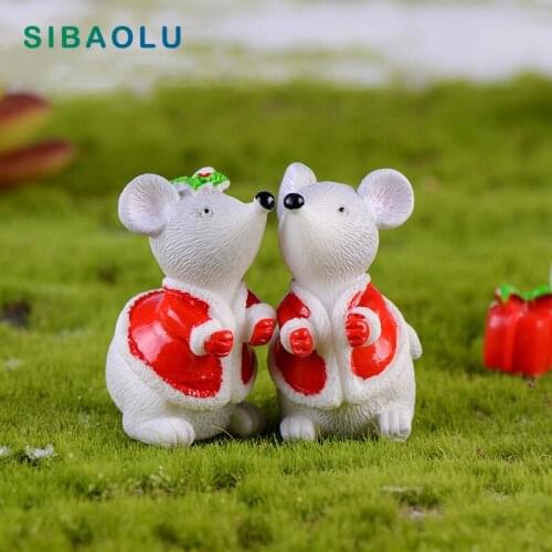 Christmas Mouse figurine cartoon rat Animal Model Moss landscape Resin Craft home miniature fairy garden decoration accessories