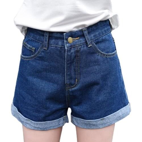 Casual Summer 2021 New Women High Waist Wide Leg Cuffed Pocket Denim Shorts Jeans Hot Pants Blue Street Style Jean Shorts Female