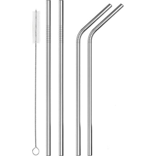 4 Long Stainless Steel Drinking Straws Fits 20 Ozs Cups With Cleaning Brush Reusable Metal Drinking Straws Bar Accessory New