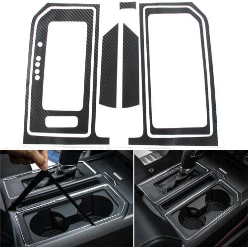 1set Carbon fiber Style Car Gear Shift Water Cup Holder Film Sticker Decal For Ford Mustang F150 2015 2016 2017 Car Styling