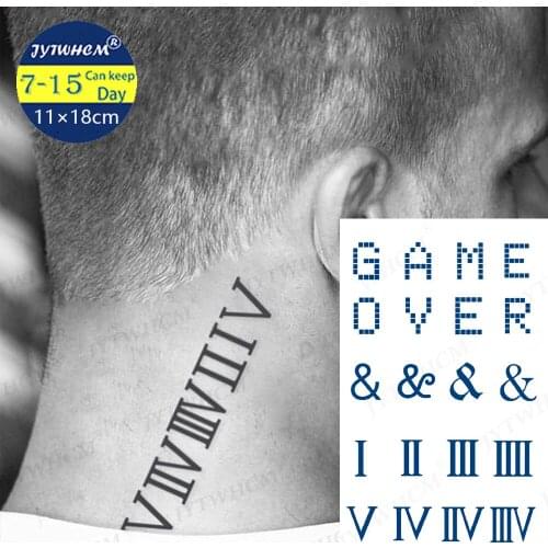 Roman Numeral Translation Tattoo For Kids Child Stickers Blue Word Letters Feather Body Art Waterproof For Temporary Tattoos Men