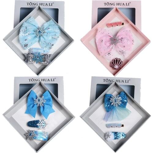 VOGUEON New Elsa Headwear Girls Snow Queen Princess Sequins Hairpin Head Rope Rubber Band Set Exquisite Gift Mermaid Headdress