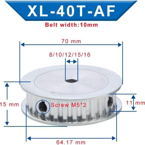 XL-40T Timing Pulley Bore 8/10/12/15/16 mm Aluminum Material Pulley Wheel AF shape Slot Width 11 mm For XL-10 mm Timing Belt