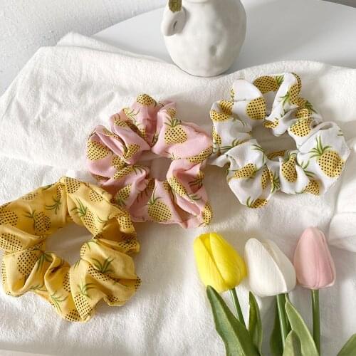 Korean Women Hearwear Girls Hair Tie Elastic Hair Bands Lady Scrunchies Ponytail Holder Rope Pineapple Print Hair Accessories