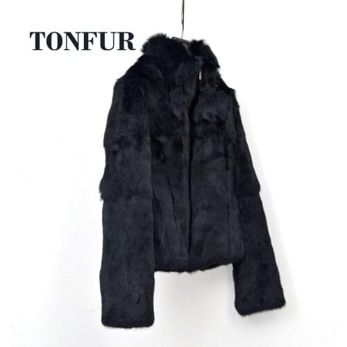 2019 Women Top Brand Fur 100% Genuine Full Pelt Rabbit Fur Coat with Zipper High Street Casual Vintage Natural Fur Jacket WSR258