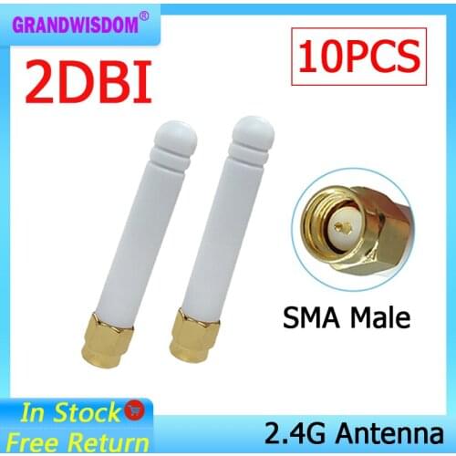 10pcs 2.4GHz antenna wifi SMA Male Connector 2~3dbi 2.4 ghz antena wi fi Small Size antenne white wi-fi antenas antennas router
