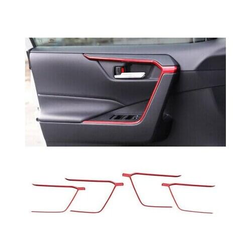 ABS Red Car Door Armrest Stripe Cover Trim 4pcs For Toyota RAV4 2019 - 2021