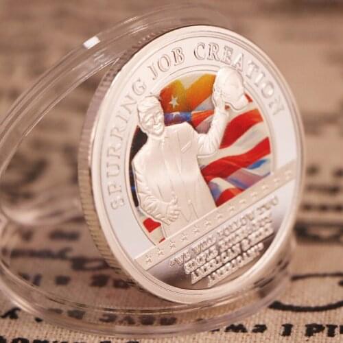 America 45th President Donald Trump Silver Plated Diamond Commemorative Coin Make America Great Again Souvenir Gifts