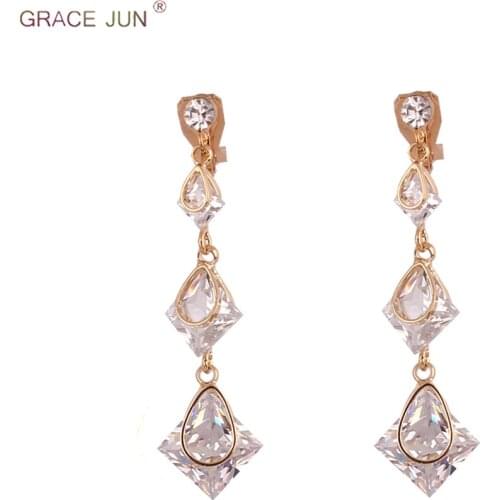 GRACE JUN Long Clip on Earrings and Drop Pierced Earrings for Women Party Wedding Fashion Bridal Earrings Elegant Accessory 2018