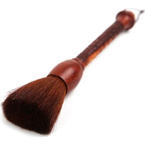 Chinese Style Cleaning Brush Hand-Carved Dragon Pattern Sandalwood Handle Horsehair Tea Accessories Cleaning Brush
