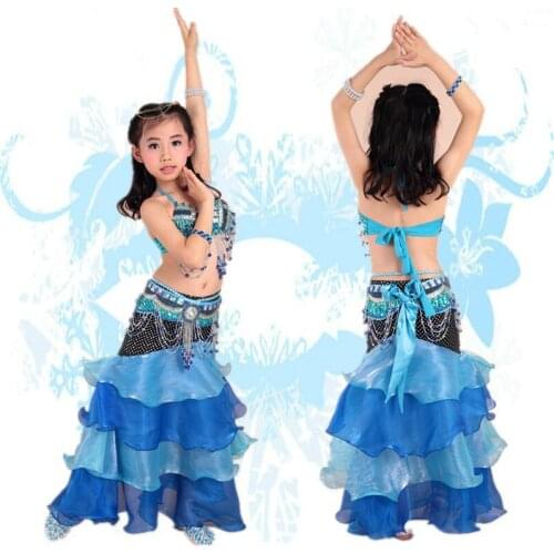 High Quality Kids Fashion Belly Dance Costumes Bra&Skirt&Belt Children Girls Indian Clothes